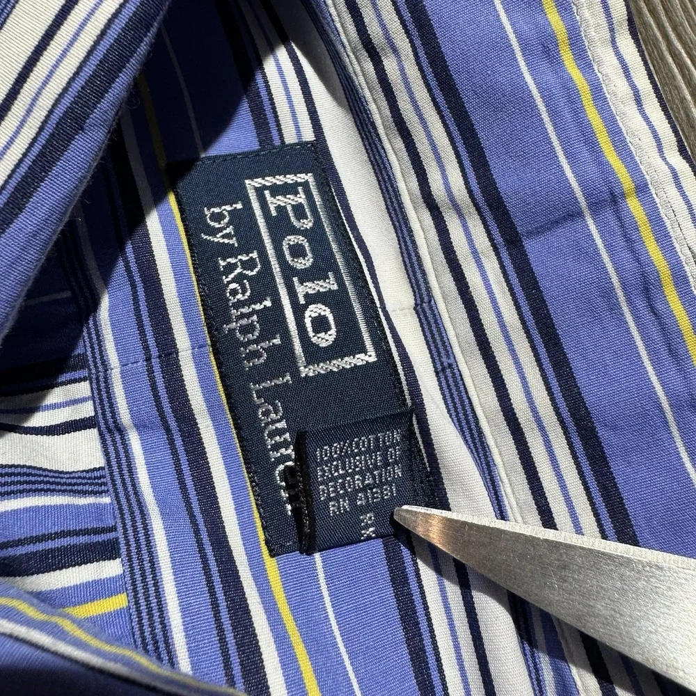 Polo Ralph Lauren Men's L Blue Stripe Button Front Shirt Long Sleeve Cotton